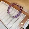 Pulsera de cuentas de cuarzo fantasma púrpura con dije de luna plateada en joyero - Pulsera 33# (Colgante de Media Luna) / Plata-Púrpura
