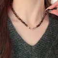 Elegante collana di perle occhio di tigre placcata oro da donna con chiusura in cristallo - Ciondolo a Maglia d'Ancora (32#)