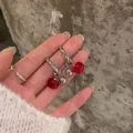 Vintage style silver hoop earrings featuring glossy red cherry-shaped pendants for women - Cherry Apple Shape (30#) / Red