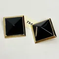Elegant square resin ear studs with gold border and black pyramid center for women - Gold-Black