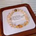 Elegante pulsera de cuentas de citrino amarillo natural con detalles dorados en bandeja - Pulsera 84# (Con Caja de Regalo) / Cuarzo Torre Amarillo Ojo de Tigre
