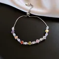 Bracciale regolabile argento con pietre colorate in zircone a taglio quadrato e marquise. - 5# Braccialetto Bolo in Zirconia Argento Colorato (WB941) / Argento - Arcobaleno