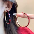 Large red and black leopard print hoop earrings with gold-tone accents for women - Leather Leopard Print Silver Earring Post Style (20#) / Red