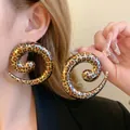 Large geometric spiral statement earrings with bold leopard print pattern for women - Gold Orange Spiral Leopard (70)
