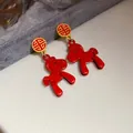Traditional Chinese style red horse zodiac pendant earrings with gold auspicious studs - Pendant Red Horse (36#)
