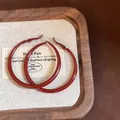 Vintage style large red hoop earrings with a smooth glossy finish for women's fashion. - Large Hoop Style (53#) (Silver Earring Post) / Red