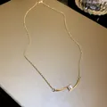 Detailed view of French pearl geometric necklace with elegant gold curved pendant - Real Gold Plated Geometric Pearl (10#)