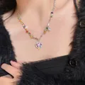 Vibrant Y2K dopamine style colorful heart pendant necklace with mixed beads for women - Multicolor Patchwork