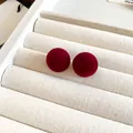 Vintage deep red flocked spherical stud earrings for elegant winter styling - Flocking Ball Style (56#) / Red
