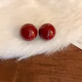 Elegant vintage style glossy deep red spherical stud earrings for autumn winter season - High-Gloss Sphere Style (75#) / 18mm / Gold-Red