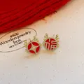 Vintage gold-toned earrings with red enamel oil and Chinese Fu character for fortune - Fu Character Starlight Vintage Style (79#) / Gold-Red
