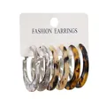 Set of three retro acetate C-shaped hoop earrings with marble and leopard prints - Leopard Print (HE27878-3) / Set of 6 / Silver