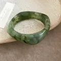 Vibrant green marbled resin bangle with unique square rounded design in Y2K dopamine style - Square Round Marble Style / Dark Green