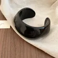 Elegant polished black resin chunky geometric cuff bracelet in retro minimalist style - Wide Open Irregular Geometric Style / Black