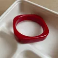 Vibrant red resin square geometric chunky bangle bracelet in vintage minimalist style - Rounded Square Polished Style / Red