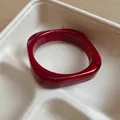 Vintage red resin geometric bangle with rounded square design - Rounded Square Marble Style / Rose Red