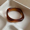 Vintage amber resin geometric square bangle bracelet for a minimalist elegant look - Rounded Square Marble Style / Brown