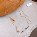 Elegant gold-plated drawstring necklace featuring a natural tiger eye stone pendant - Waterdrop (4# Necklace-Gold-Brown)