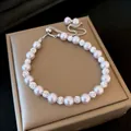 Bracelet élégant en perles roses et strass de style français avec fermoir coulissant réglable - Style Boucle Coulissante Boule Strass / Rose