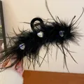 Elegante molletta per capelli in piume nere con strass scintillanti a forma di cuore - 26# Molletta per capelli - Cuore colorato Piuma
