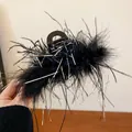 Elegante molletta per capelli nera con piume e tinsel argento per acconciature - 29# Molletta per capelli - Paillettes nere Piuma