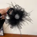 Elegant black feather and mesh hair claw clip for women, fairy style hair accessory - Feather Black Claw Clip