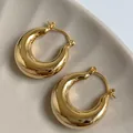 Elegant minimalist chunky gold-plated water drop hoop earrings with a glossy finish - Round Hoop / Gold