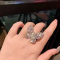 Anello a farfalla in argento di lusso con zirconi scintillanti per donna regolabile - Stile Farfalla Grande Pavé Zirconia