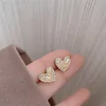 Elegant heart-shaped stud earrings featuring champagne crystals and S925 silver needles - Champagne Heart Style (14#) / 925 Silver Needle
