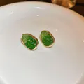 Elegant retro geometric green crystal stud earrings with gold-tone finish for women - Green Geometric Oval Style (16#) / 925 Silver Needle