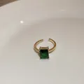 Elegant gold-plated adjustable open ring with a rectangular emerald green zircon stone - Style 30# Ring