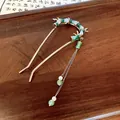 Elegant green bamboo shaped hair fork with beaded tassel chain in new Chinese style - 39# Hair Stick / Silver