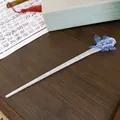 Elegant blue butterfly hair stick in traditional Chinese style with pearlescent finish - 46# Hair Stick / Blue