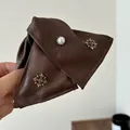 Elegant brown leather triangular shark hair clip with retro pearl and rhinestones - 44# Claw Clip - Leather Texture Style