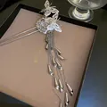 Elegant silver butterfly hair fork with long tassels in traditional Chinese style - 34# Hair Stick (Standard) / Silver