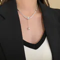 Elegant zircon pearl drop necklace for women, high-end long sweater chain jewelry. - 27# Pearl Necklace - Silver