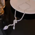 Sparkling silver zircon knot necklace with elegant pear-shaped teardrop pendants for dress - 37# Water Drop Necklace - Silver