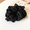 Macro detail of elegant black fabric flower hair claw clip on aesthetic background. - 24# Claw Clip - Chiffon Large Flower Style