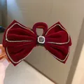 Elegante pinza per capelli con fiocco in velluto rosso e strass per stile invernale - Fiocco di Strass Rosso Vino (Stile 17)