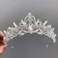 Elegante corona tiara in cristallo d'argento con motivo a fiori e foglie per compleanni - 19# Fascia per capelli