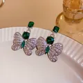 Vintage French butterfly earrings with emerald green crystals and silver needle studs - French Butterfly Style (1#) / Emerald