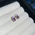 Elegant light purple rectangular zircon stud earrings displayed in a white jewelry box - Small / Pink