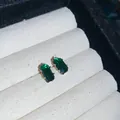 Elegant green emerald-cut zircon stud earrings with silver needles in jewelry box - Small / Green