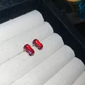 Elegant square red zircon stud earrings with silver needle setting in jewelry box - Small / Red