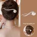 Pince à cheveux élégante en métal argenté avec perles blanches, design ondulé - Vague de Grosses Perles (30#)