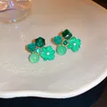 Elegante französische Vintage-Ohrstecker in Grün mit geometrischen Blumen und Silbernadel - Geometrische Blumenkombination (Stil 16)