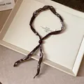 Ethnic style brown paisley printed fabric choker necklace with an adjustable dark bead - 13# Necklace-Coffee