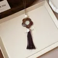 Elegant bohemian flower pendant necklace with dark purple tassel decoration - 34# Necklace-Coffee
