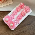 Pink floral and pearl stud earring set with 5 pairs in sweet and elegant style - 5 Pairs Set / Pink