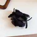 Detailed macro view of elegant French style black ribbon bow hair claw clip accessory - 24# Clip - Black Mesh Bow